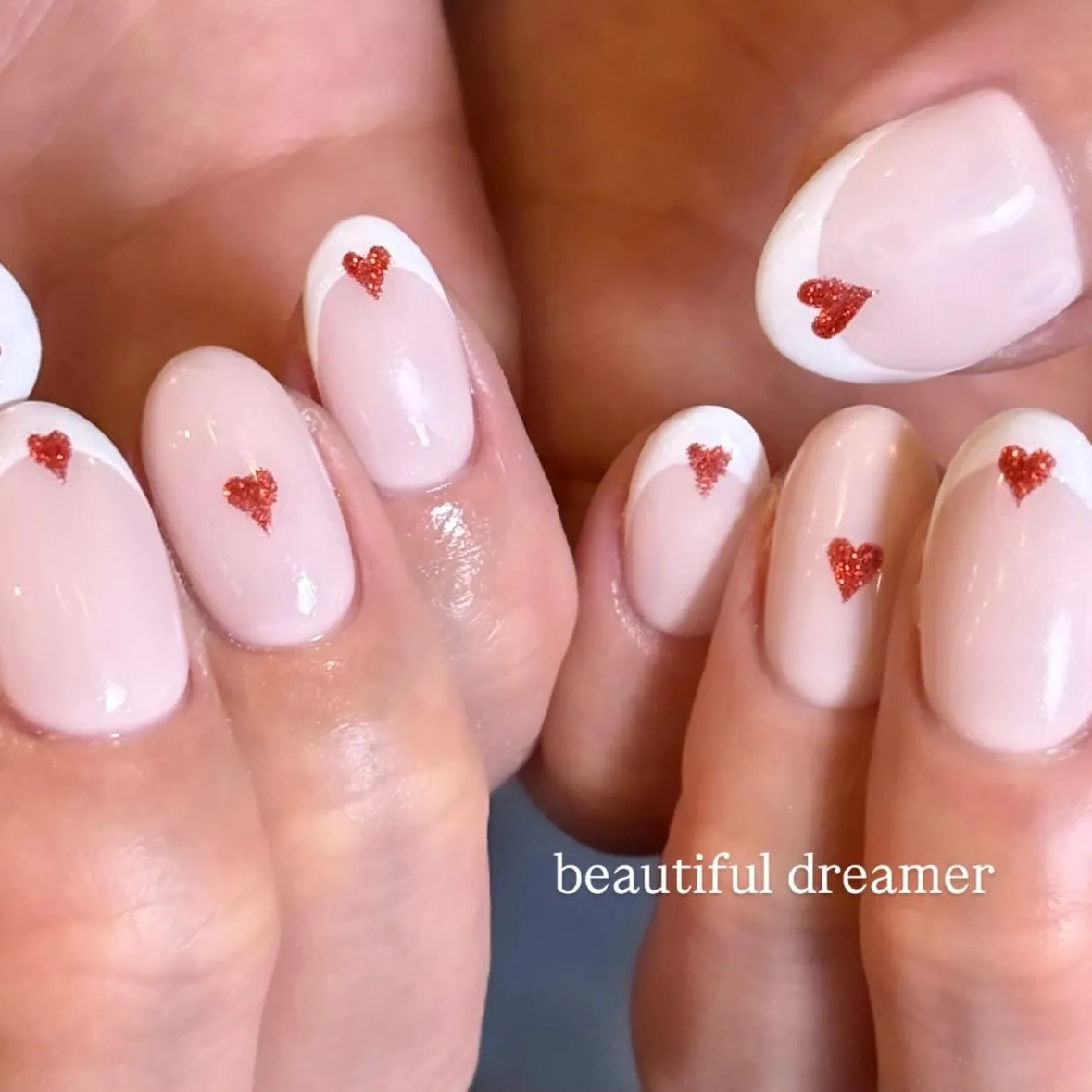 シンプルフレンチにラメハート❤️